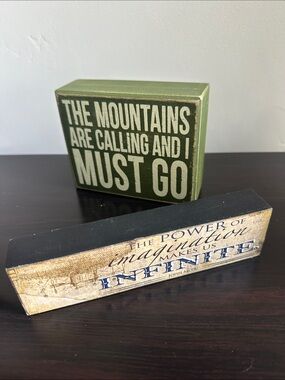 Rustic Block Signs - 2 pack! "The Mountains Are Calling..."